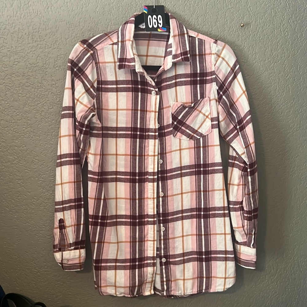 69 Burgundy And Pink Flannel Shirt